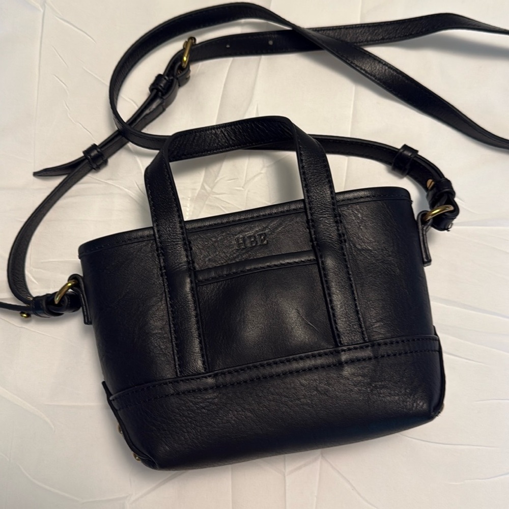 J. Crew Montauk Mini Leather Convertible Crossbody Tote Bag Monogrammed HBE